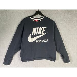 Nike Sportswear Crewneck Sweatshirt XS Black White Logo Pullover Fleece